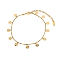 Close-up of 18k gold plated stainless steel anklet with textured sunburst disc charms - 12 Sunburst Disc Style (TA8004)