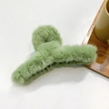 Sweet grass green plush hair claw clip in a large size for Korean style winter styling - 11cm / Green