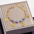 Golden double-layered chain bracelet with Mediterranean blue evil eye beads and charms - Eye