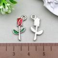 Rose flower charms in red and silver finish for DIY earring and jewelry making - Red Rose 9x19mm