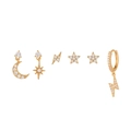 Set di orecchini placcati oro 18K con stelle, luna, fulmini e brillanti pietre di zircone - Set da 6 pezzi / Oro