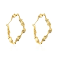 Fashionable 18K gold plated wavy geometric earrings with textured twisted diamond design - Gold
