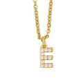 Detailed view of gold-plated letter E pendant featuring sparkling white round rhinestones - Letter E / Gold