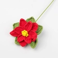 Handmade crochet red rose flower with green stem and yellow center on white background - Poinsettia Stem - Red