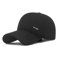 Casquette de baseball en laine noire d'hiver avec cache-oreilles et logo métallique - Réglable / Noir