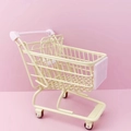 Miniature iron wire storage basket in pink and cream finish for desktop organization - Medium Yellow Shopping Cart 13.5*9.5*15cm