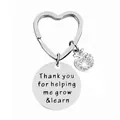 Silver apple keychain with heart hook and 'Thank you for helping me grow' engraved tag - JSYZ012 Thank you for helping me grow & learn / Silver