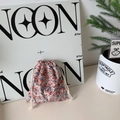 Floral drawstring storage bag featuring red berries and blue leaves design - 14cm*16cm / Beige