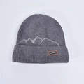 Berretto invernale da uomo in maglia grigio scuro con motivo montano e logo in pelle - grigio scuro