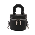 Borsa a secchiello nera minimalista con cuciture bianche e doppia zip in argento - Nero