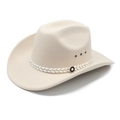Detail view of ethnic Western cowboy hat featuring metal eyelets and a pearl woven band - M (56-58cm) / Beige