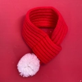 Handmade knitted red cat collar scarf with white pompom for pets and holiday fashion - Red (Regular)