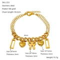 Bracciale a doppio strato in acciaio inossidabile placcato oro 18K con ciondoli a cuore - Doppio Strato Cuore Fiocco Ciondolo Geometrico (ZH253G) / Oro