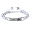 Close-up of white turquoise bead bracelet with adjustable cord and silver eye charm - White Turquoise Bracelet - Silver Metal Plate