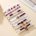 10-piece maroon and gold football themed clay bead bracelet set with Game Day lettering - SY0763-1 Maroon White Gold 10pcs Set