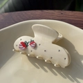 Detail of cream hair claw clip with strawberry motifs and sparkling rhinestones - Cream White - Strawberry - Rhinestone Medium Claw Clip