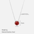 Collier minimaliste en acier inoxydable argenté avec zircon rouge facetté de 7mm - Janvier Rouge (Couleur Grenat) / Argenté