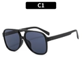 Lunettes aviateur noires C1 avec monture à double pont et verres teintés bleu foncé - Noir Brillant Verres Gris