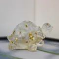 Transparent turtle figurine with gold foil flakes made of crystal resin and stone - Opal + Gold Foil