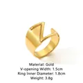 Minimalist 18k gold plated stainless steel open ring with cutout V-shaped logo design - V-Logo Design