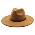 Chapeau fedora marron en daim à bord large avec ruban en cuir orné de perles turquoise - 56-59cm / Kaki