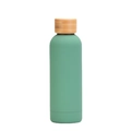 Matte bean green stainless steel insulated bottle with eco-friendly bamboo wood lid - Matte Grey Green
