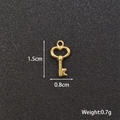 Golden stainless steel key-shaped pendant accessory for DIY jewelry with size and weight specs - Key