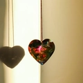 Iridescent heart crystal suncatcher prism hanging pendant casting a heart-shaped shadow - 30MM / Dark Red