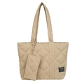 Beige quilted tote bag with matching coin purse and FASHION INSTINCT logo label - Style 1 Khaki