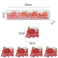 Lot de 4 décorations de train de Noël rouges avec paillettes blanches et détails dorés - Rouge