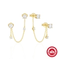 Elegant 925 sterling silver gold plated chain earrings with sparkling zircon tassels - 925 Silver / Gold