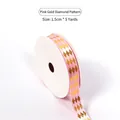 Pink ribbon with gold diamond pattern for gift wrapping, 1.5cm width and 5 yards length - Pink Gold Diamond Pattern / 1.5cm*5 Yards