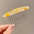 Elegante pettine per capelli in acetato con motivo ambrato e denti in metallo argento - Texture Ambra Gialla