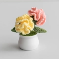 Handmade crochet potted carnation flowers in pink and yellow within a white ceramic pot - Carnation Yellow & Pink Combo
