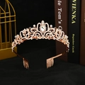Exquisite gold bridal crown featuring shimmering rhinestones and a central pear-cut gem - Rose Gold