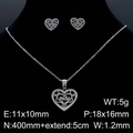 Silver hollow heart necklace and earrings set with engraved Mãe for Mother's Day - Silver Mãe Letter Style (KS132878-KFC)