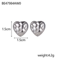 Detailed view of silver heart-shaped woven earrings measuring 1.5cm with steel studs - Heart Shape Weave Style (BE47984AW0)