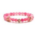 Rose gold crown bracelet with pink dragon pattern beads and micro-paved zircon ball - Pink Variegated