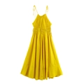 Summer yellow halter neck linen blend maxi dress with elastic smocked waist and A-line skirt - XS / Yellow