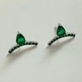 Boucles d'oreilles géométriques en argent avec zircons verts en forme de poire - Argent Zircone Vert (PDE1589)
