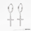 Orecchini a cerchio in acciaio argento con pendente a croce in zirconi scintillanti - Orecchini d'argento (PDE1014)