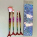 Detail of mermaid tail makeup brushes with gradient plating and holographic glitter pouch - 4Pcs Set / Gradient Pink
