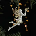 Angelo di Natale bianco perla e oro con ali glitterate per decorazioni natalizie - Angelo