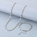 Conjunto minimalista de collar y pulsera de acero plateado con cadena de rombos geométricos - Pulsera 17.5cm / Color Acero