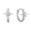 S925 sterling silver star hoop earrings featuring cubic zirconia starburst design - Silver Starburst Huggie