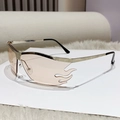 Fashionable rimless flame sunglasses with pink lenses and gold metal temples - Silver Frame Champagne Lens
