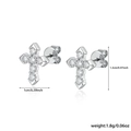 S925 sterling silver cross stud earrings with small zircon stones in silver finish - 925 Silver / Silver