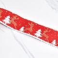 Red Christmas ribbon with gold glitter reindeer and white frayed edges for holiday gift wrapping. - Raw Edge [6cm Wide] Christmas Tree Reindeer - Wire Edge 10 Yards Per Roll