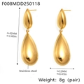 Vista detallada de los pendientes de doble gota dorados con medidas y peso exactos - Pendientes de gota de agua empalmados grandes y pequeños (F008) - Dorado