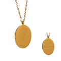 Gold stainless steel oval necklace with engraved November Chrysanthemum flower - November Chrysanthemum